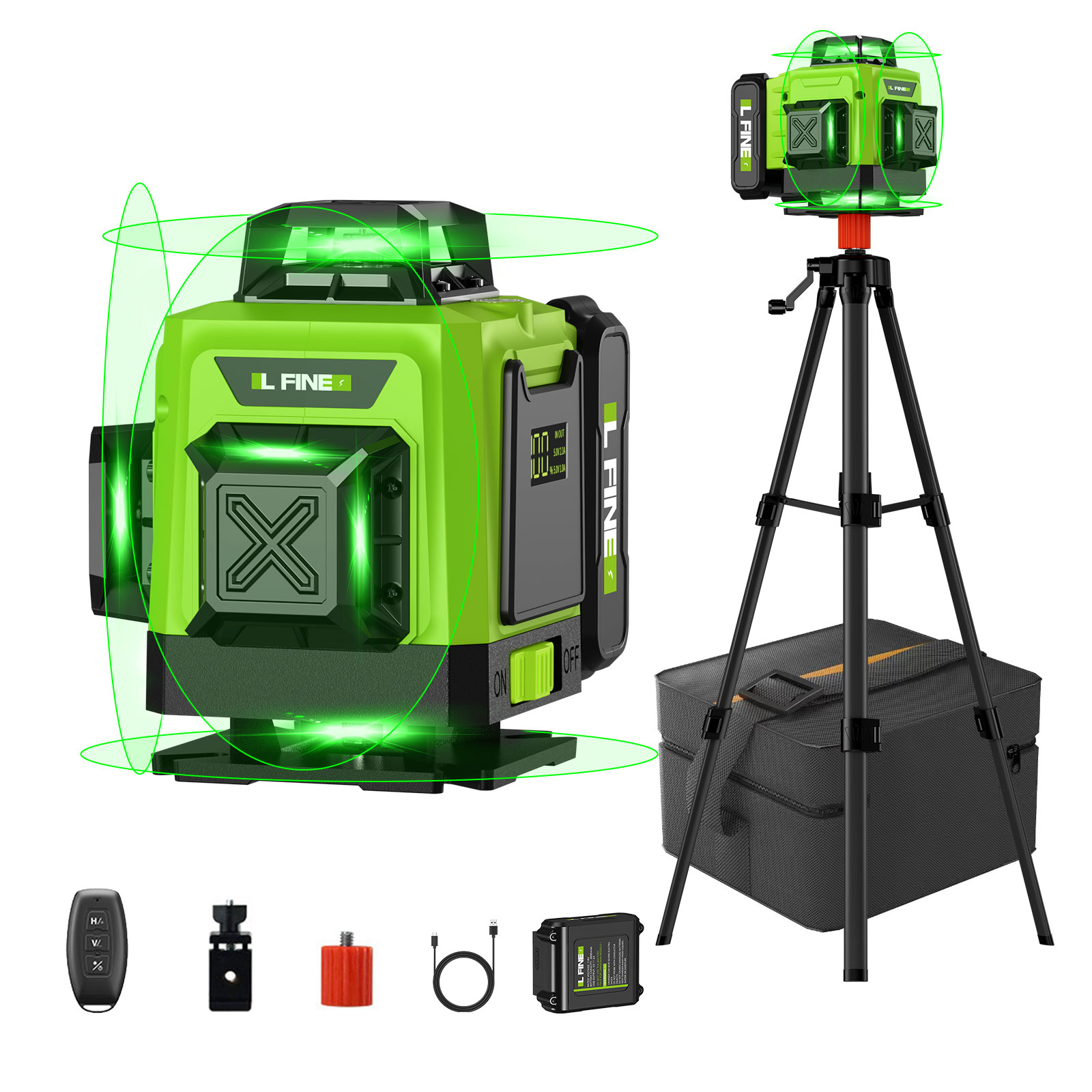 Industrial Laser Measurement - ระดับเลเซอร์ปรับระดับตัวเองแนวนอนแนวตั้ง Cross 16 เส้นสีเขียว Nivel เลเซอร์ชาร์จ