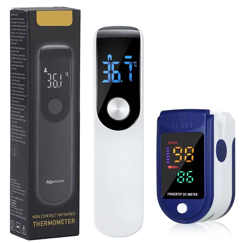 Industrial Laser Temperature - เครื่องวัดอุณหภูมิไข้อินฟราเรดดิจิตอล LCD ทารกผู้ใหญ่แบบไม่สัมผัสเลเซอร์อุณหภูมิร่างกายเครื่องวัดอุณหภูมิหู Finger Pulse Oximeter