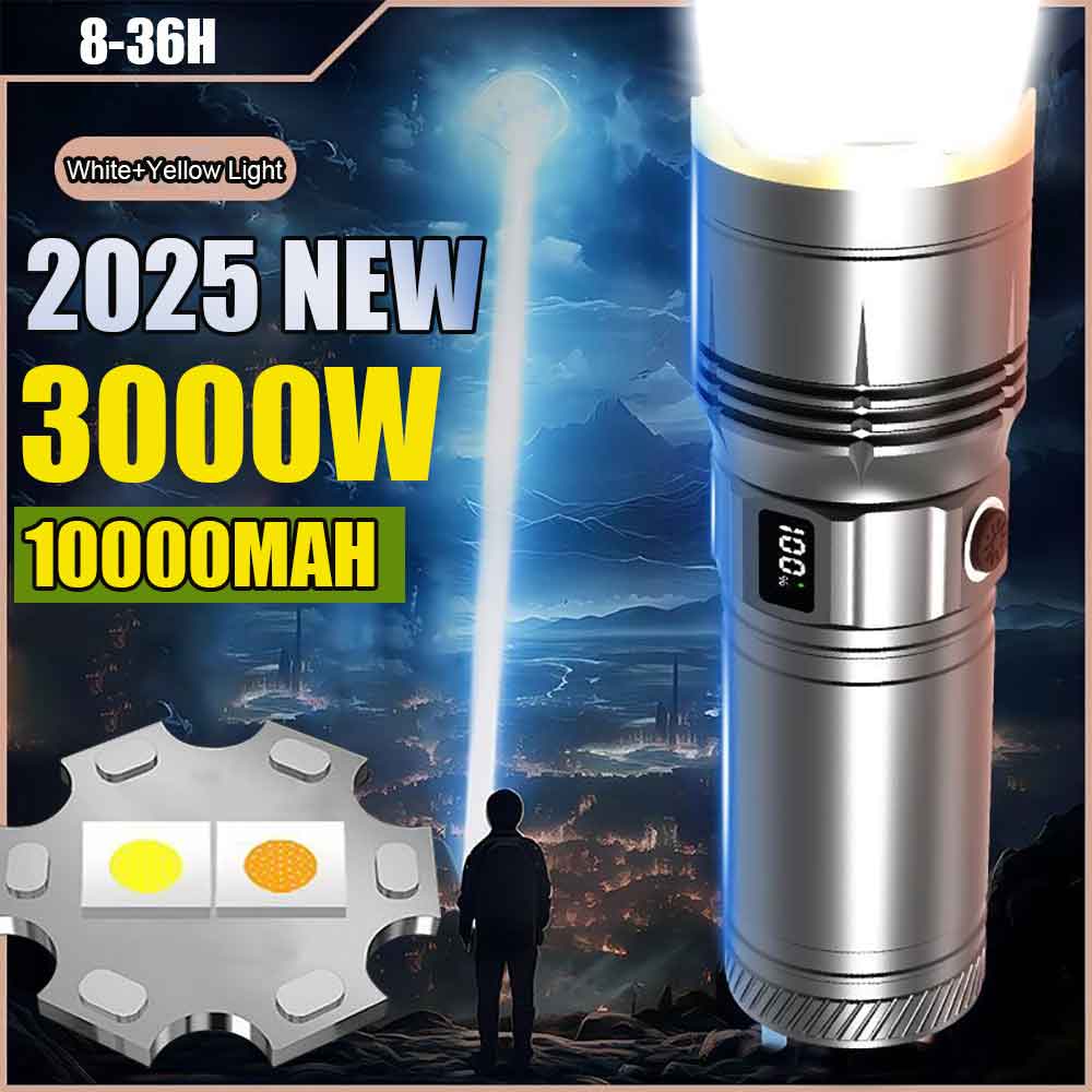 Laser Power Supply 60W - 2025 ใหม่ล่าสุด 10000 mAh สีขาวและสีเหลืองเลเซอร์แหล่งกําเนิดแสงคู่ไฟฉาย 3000W